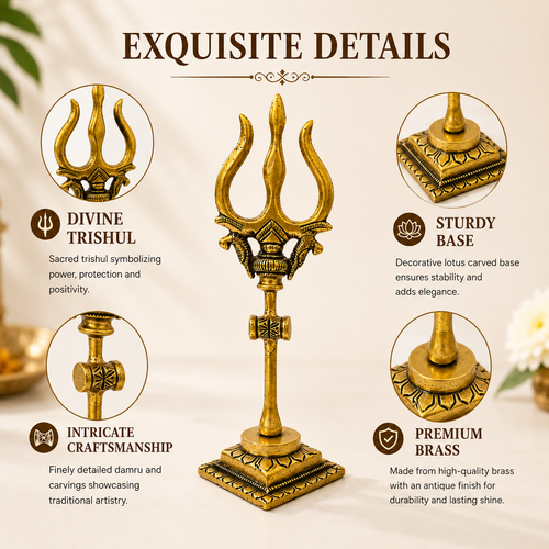 Brass Trishul on Stand - exquisite details
