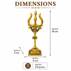 Brass Trishul on Stand - dimensions chart