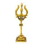 Brass Trishul on Stand - lifestyle shot with diya and flowers