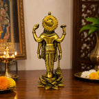 Lord Vishnu brass idol — side profile view