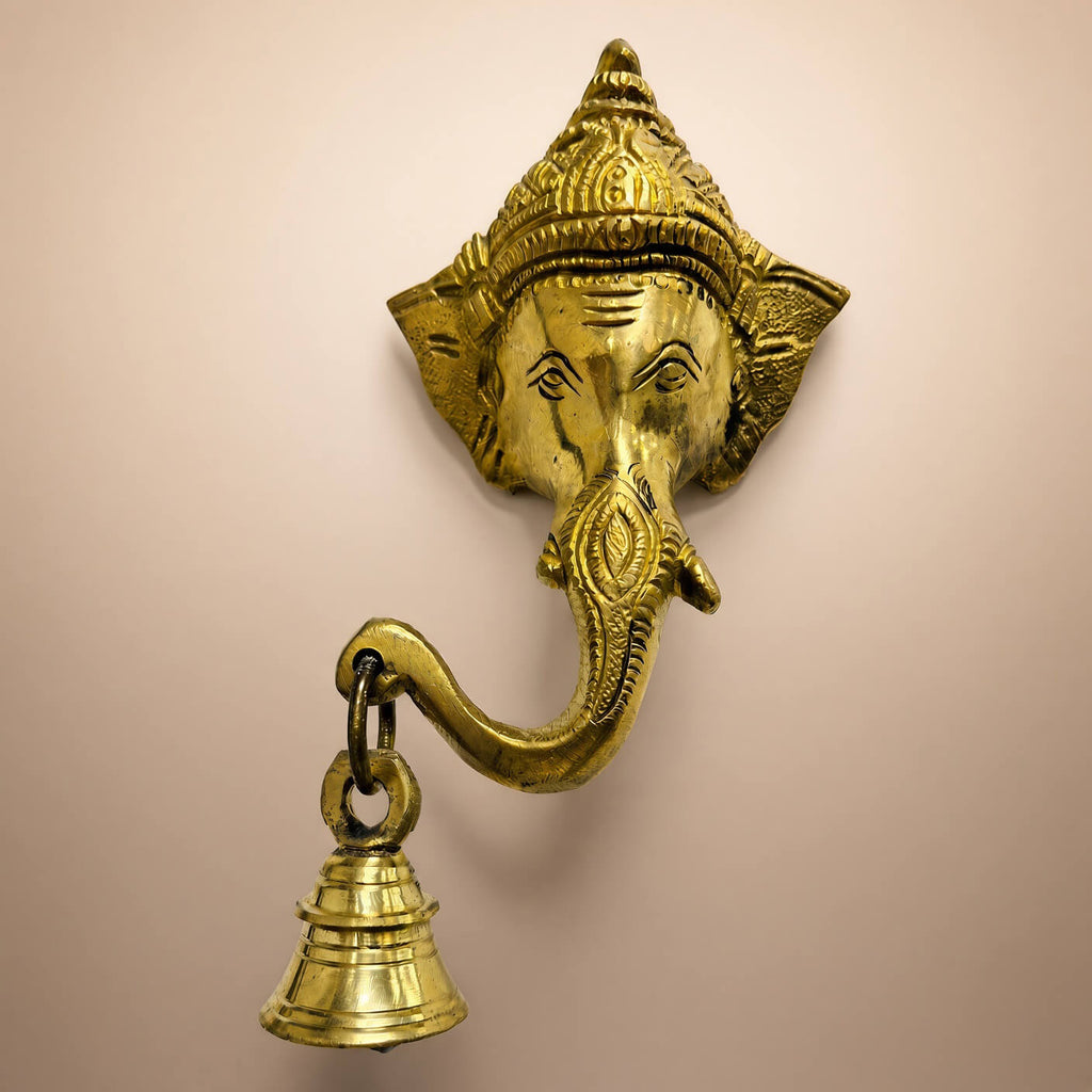 Decorative Supar Fine Brass Ganesha Wall Hanging with Bell 5.7 inch