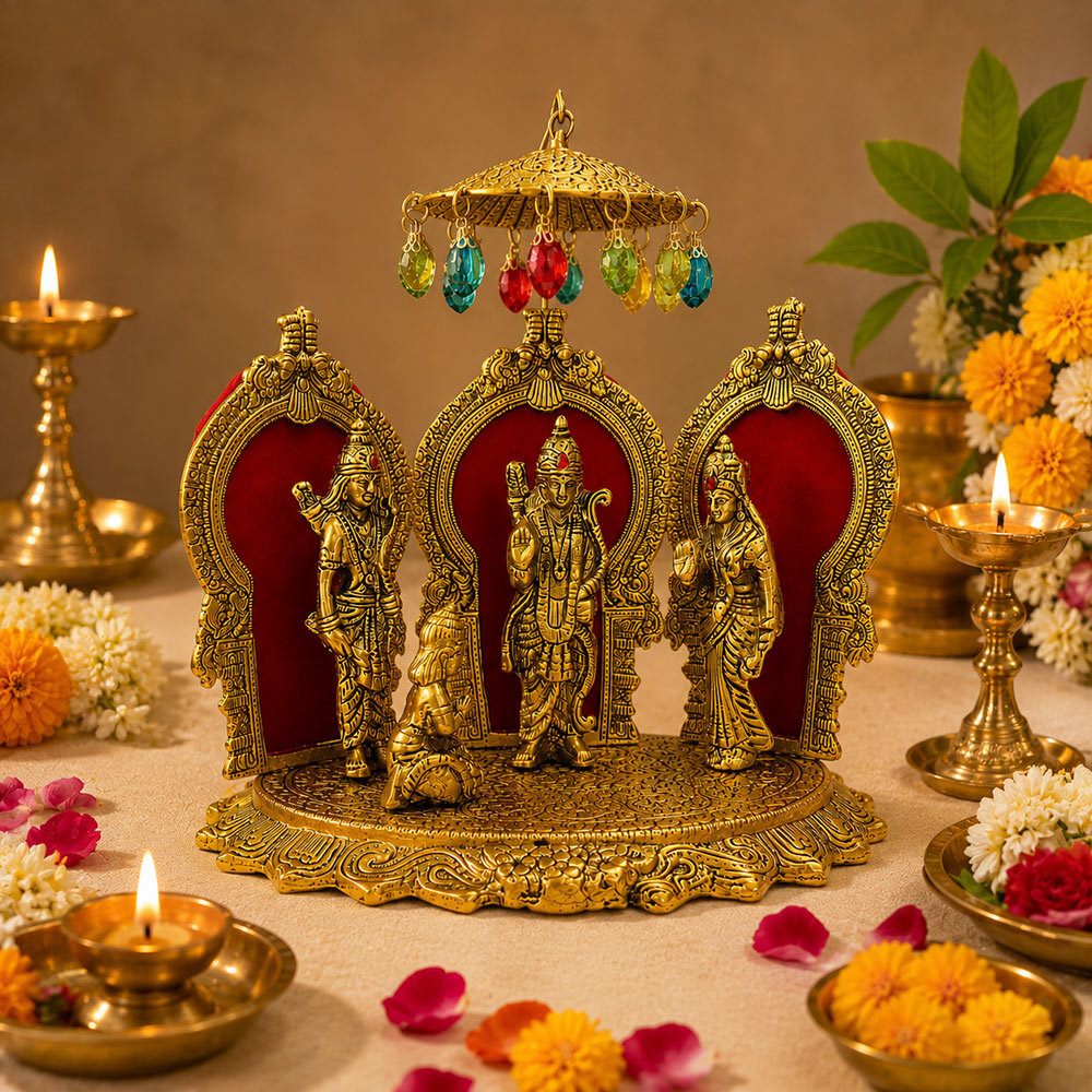 Metal Gold Plated Shri Ram Darbar Idol