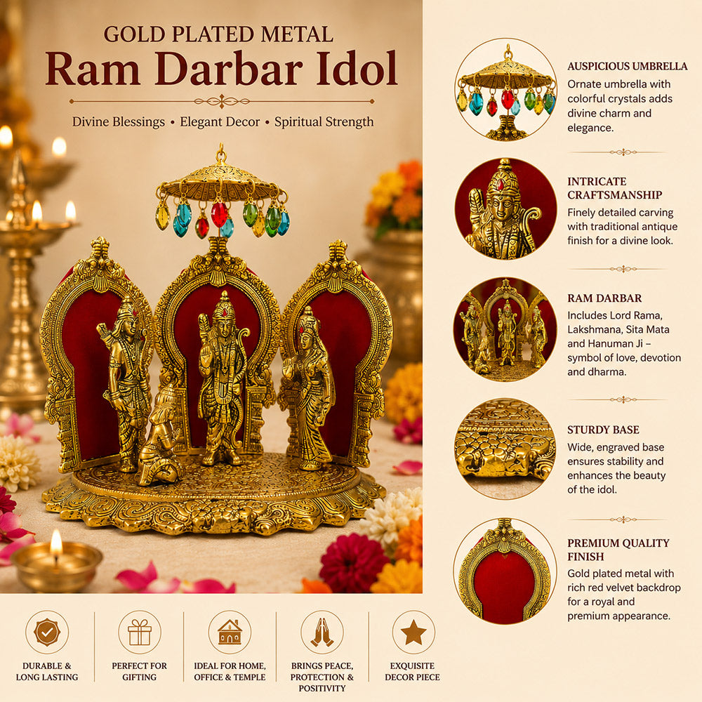 Metal Gold Plated Shri Ram Darbar Idol