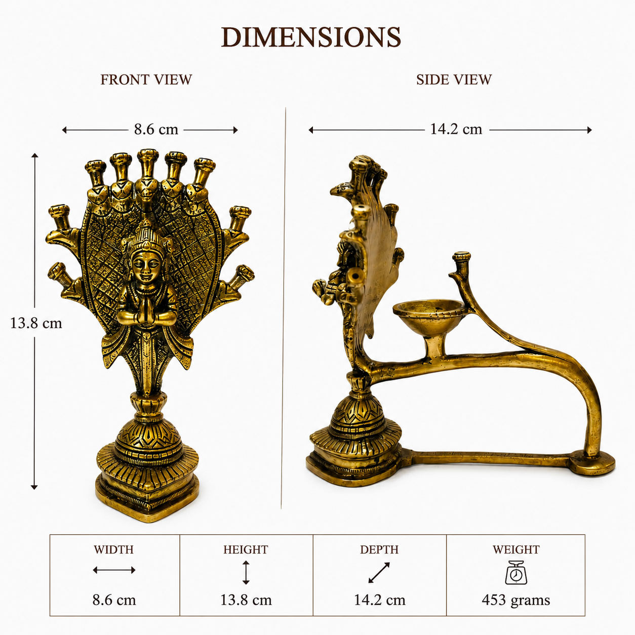 Brass Seshnag Diya – front and side view on white background